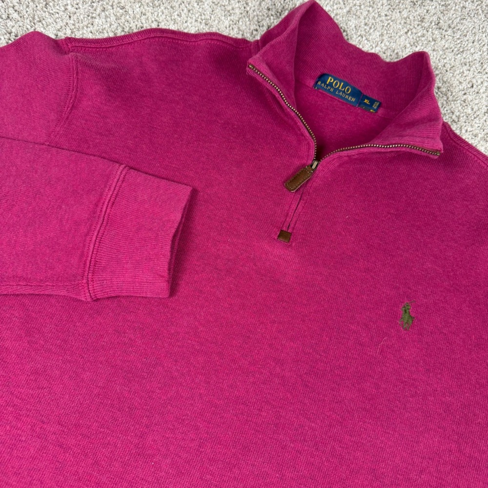 Polo Ralph Lauren Mens XL Magenta Pink 100% Cotton Quarter Zip Pullover Sweater